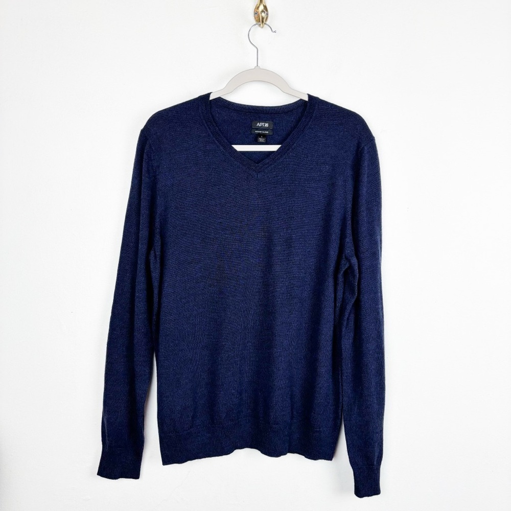 Apt. 9 Men’s Navy Blue Merino Wool Blend V-Neck Sweater Sz L